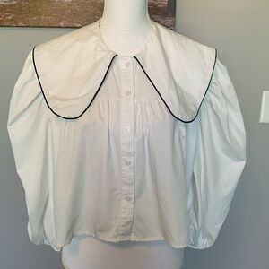Elegant White Blouse with Black Trim